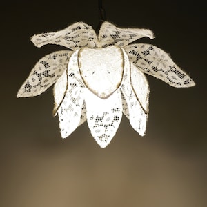 Lace Lotus Ceiling Light with Petals, Flower Art, Pendant Light Lamp, 1990s, Vintage,  Lighting, Vintage
