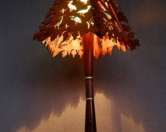 Wooden Bird Lamp, Hand Sawn Table Lamp, Handmade Lamp,  Boho Style Lighting, Rainbow Decor, Vintage 1960s