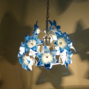 Cobalt Blue Murano Floral Lamp, Glass Flower chandelier, Ceiling Light, Chandelier Lamp,  Vintage Handmade Glass Lamp 1970s