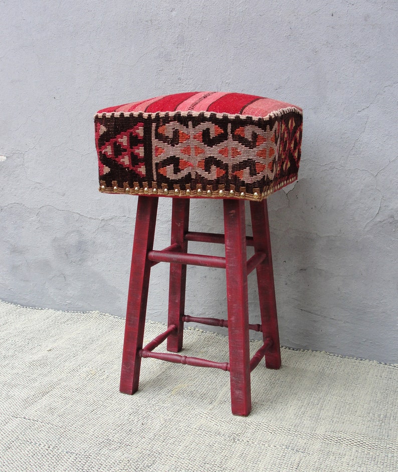Kilim Stool Bohemian Wooden Furniture Vintage Kilim Hand Etsy