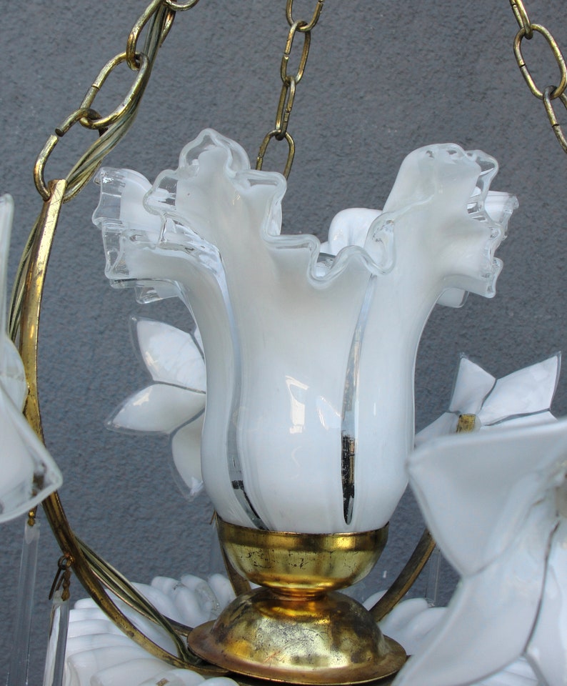 Murano Flower Lamp White Brass Chandelier Ceiling Light Etsy