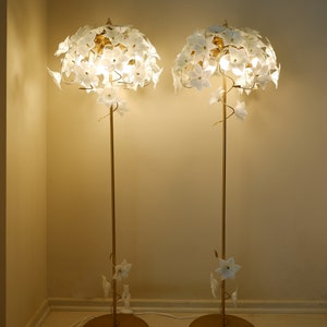 Murano Flower Floor Lamp: Handmade Glass Bouquet, Vintage Brass Decor