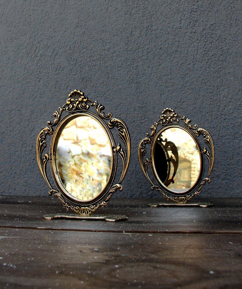 Ornate Brass Mirror, Brass Vintage Table Mirror, Mid Century Baroque