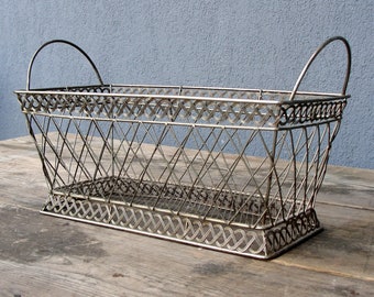 Vintage French Wire Flower Basket, Jardiniere, Farmhouse Basket, Rustic Shabby Kitchen Home Decor 1950s