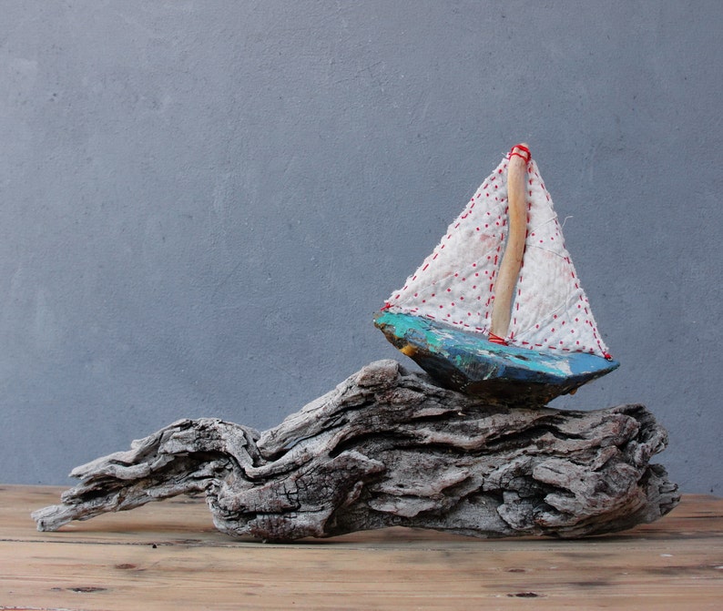 Stormy Seas Driftwood Boat Nautical Home Decor image 1