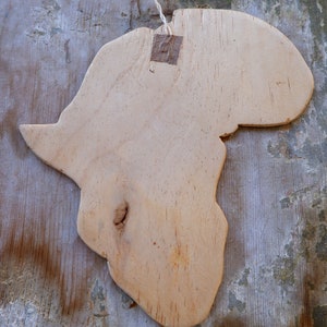 Handmade Wooden Africa Map, Continent of Africa, Banana Leaf, Huts Canoes, trees, People, African Wooden Art 1990s image 10