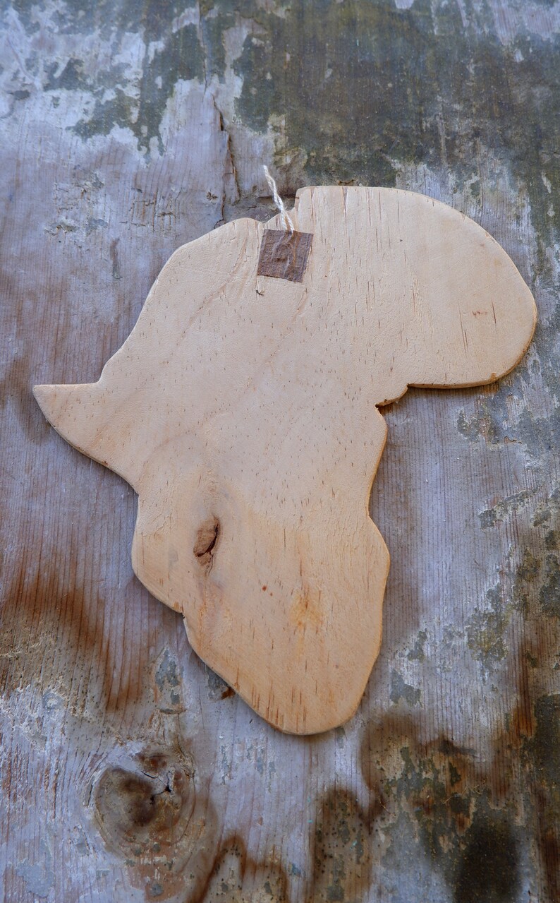 Handmade Wooden Africa Map, Continent of Africa, Banana Leaf, Huts Canoes, trees, People, African Wooden Art 1990s image 10