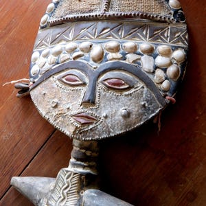 African Fertility Statue, Hand Carved Fertility Goddess from Ghana, Figurative Carving, Shells, Asanti Akuaba Figurine, Vintage Wooden Art