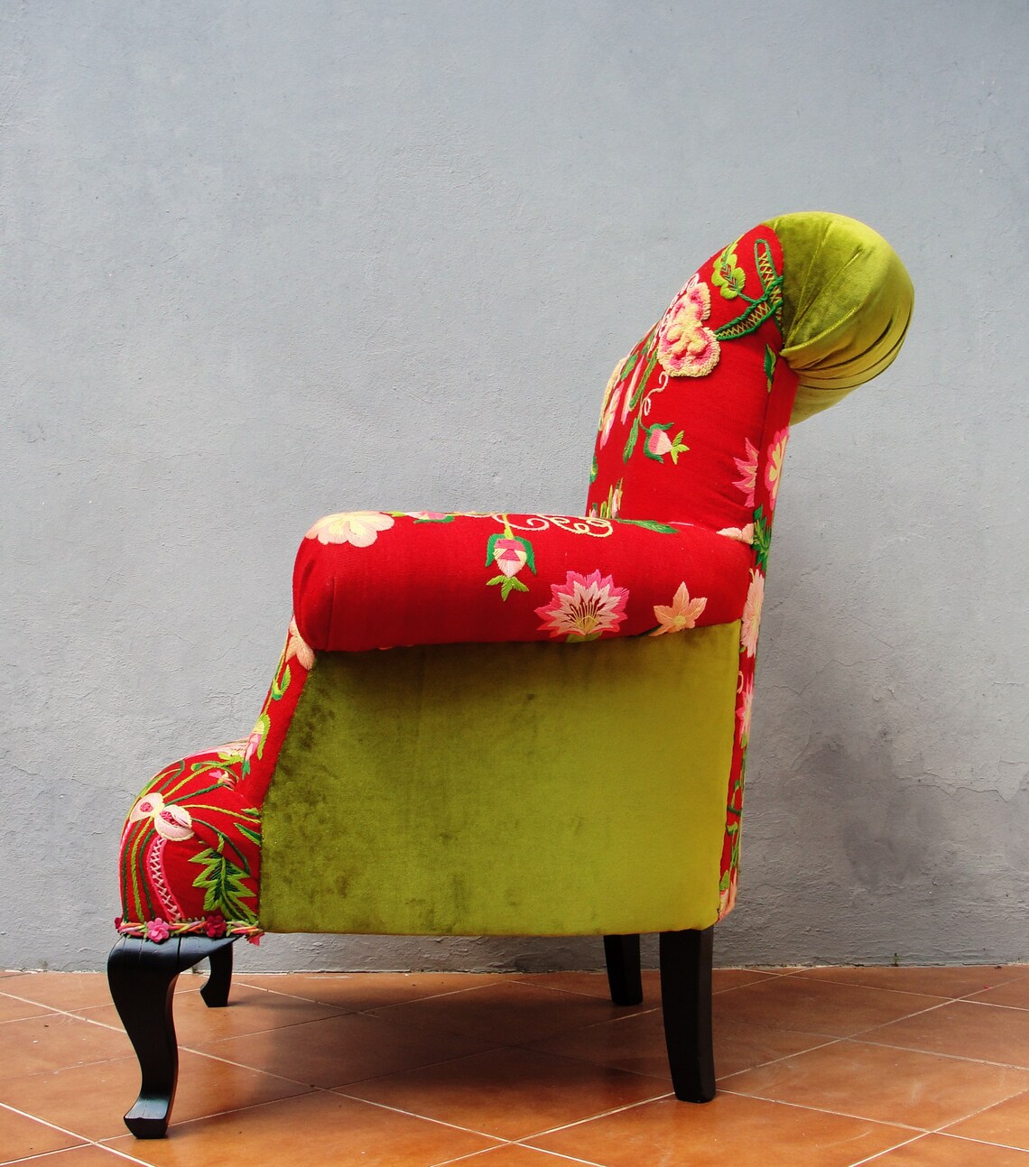 Floral Bergere Chair Embroidered Armchair Flowers and Bows Etsy