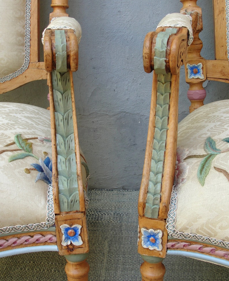 Floral Embroidered Chair Handcarved Wooden Armchair Bohemian Etsy