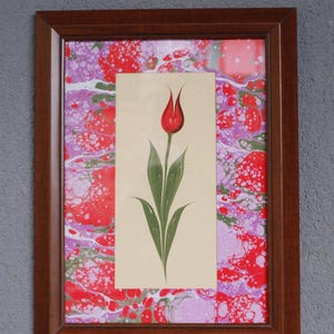 Marmorpapier, Ebru Sanat Kunst, Tulip Ebru Art, Marmorierung, Originale Malerei, Vintage Holzrahmen