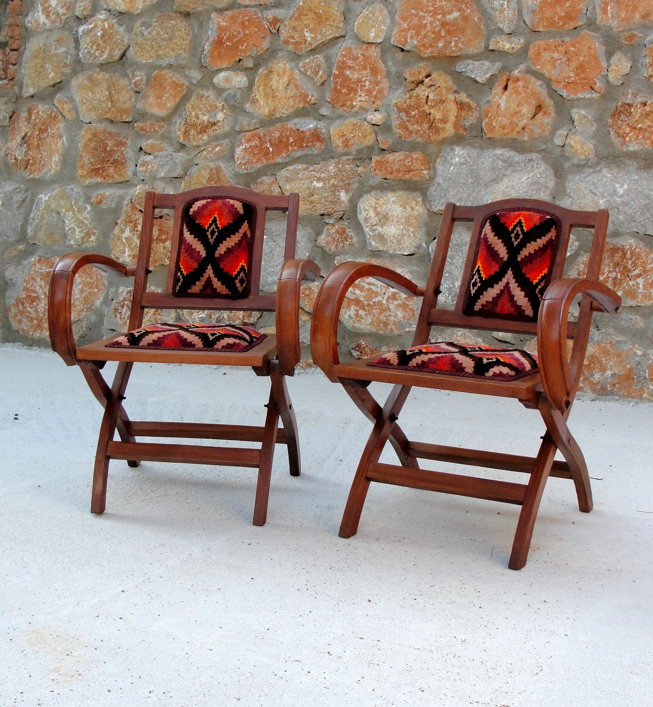 Art Deco Chairs Two Foldable Chairs Bohemian Geometric - Etsy Singapore
