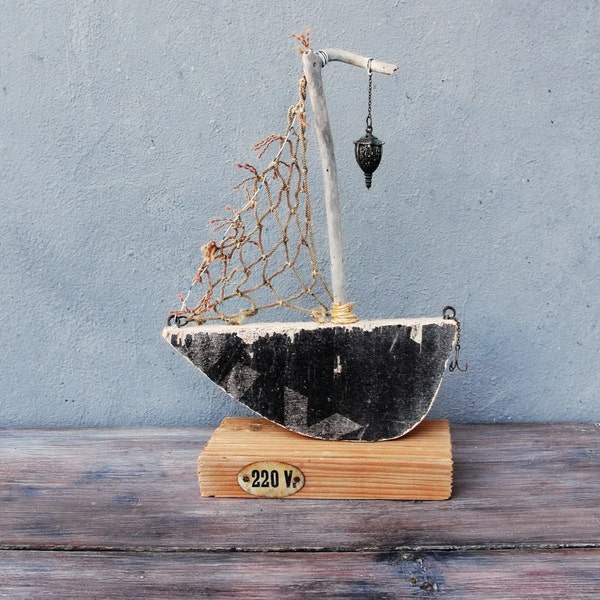 Driftwood Home Decor Boat - The Night Watch - Nautical Driftwood Boat