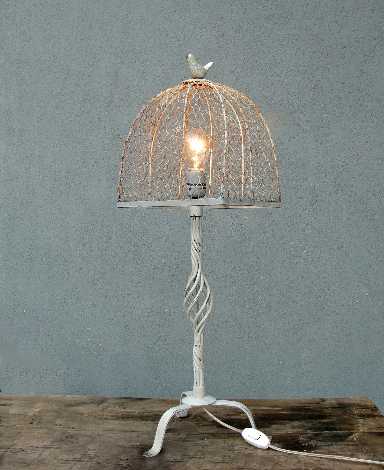 Vintage Farmhouse Lamp, Wrought Iron Table Lamp, Handmade Lamp, Cottage ...
