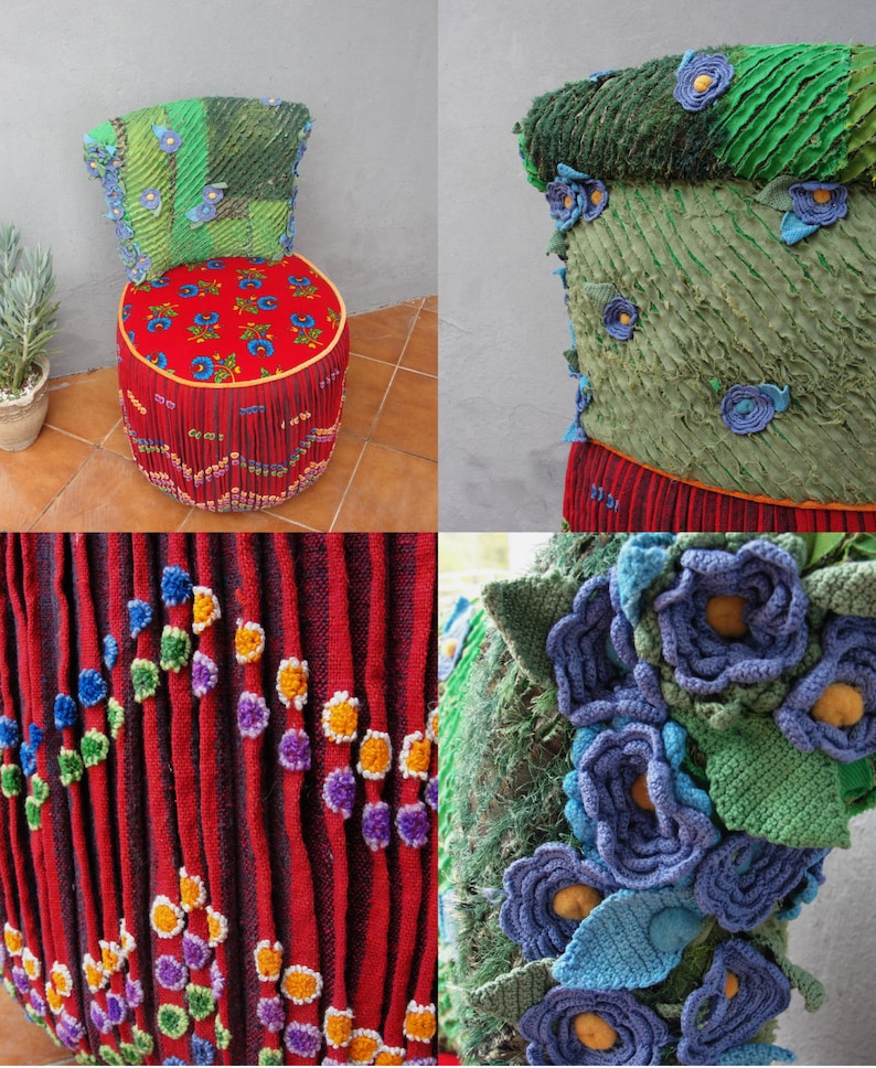 Bohemian Vanity Chair Embroidered Flower Power Vanity Stool Boho