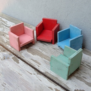 Vintage Dollhouse Chairs, Old New Stock Handmade Doll house Furniture, 1940s toys, Made in Turkey