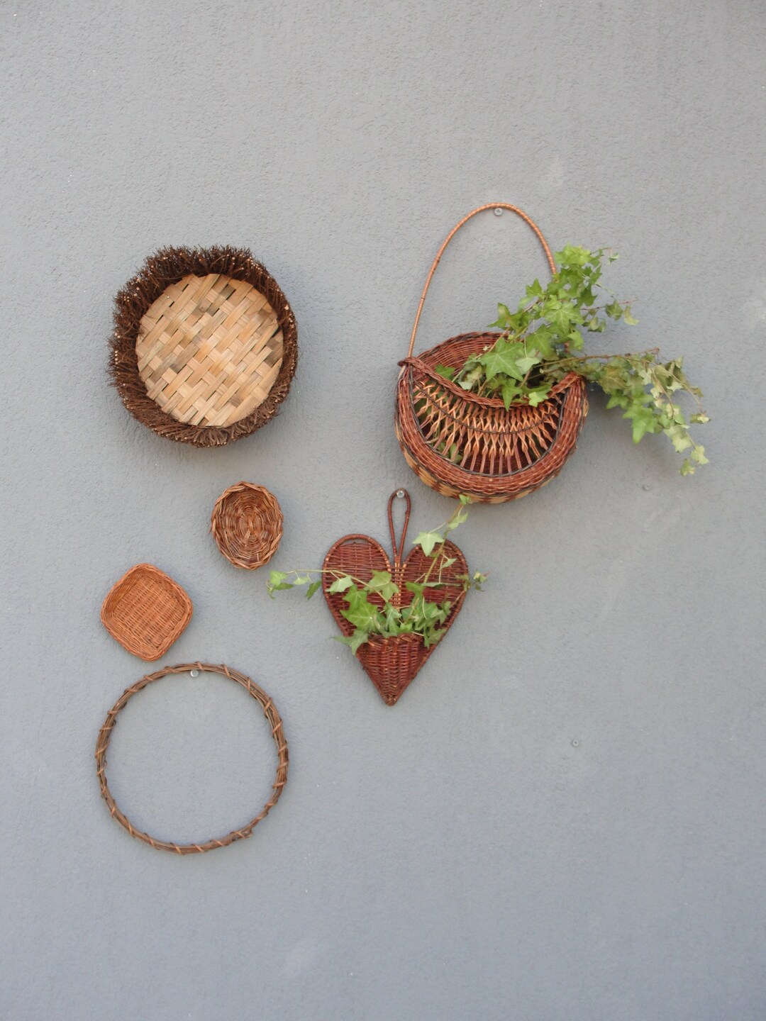 Vintage Wicker Wall Baskets Set Wicker Wall Art, Wicker Basket Wall