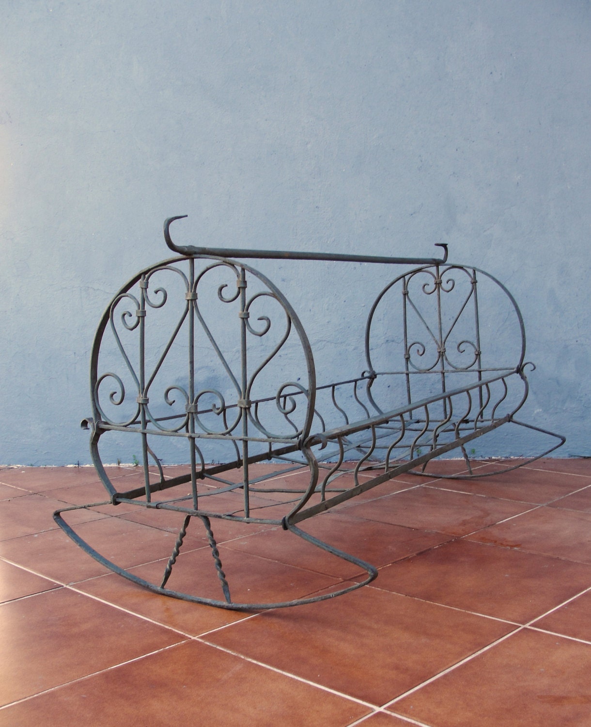 Antique Ornate Cradle Iron Wrought Crib Rocking Baby Bed Early 1900's ...