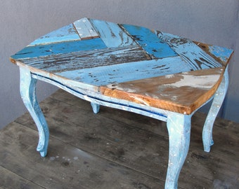 Driftwood Table, Boatwood Side table, End table with Driftwood and Boatwood, Wooden Furniture, Sea blue Sidetable