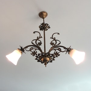 Jugendstil Lampe, Bronze Blumen Kronleuchter, Messing Blumen Kronleuchter, Deckenleuchte, Kronleuchter Lampe, Vintage Lampe 1930er Jahre
