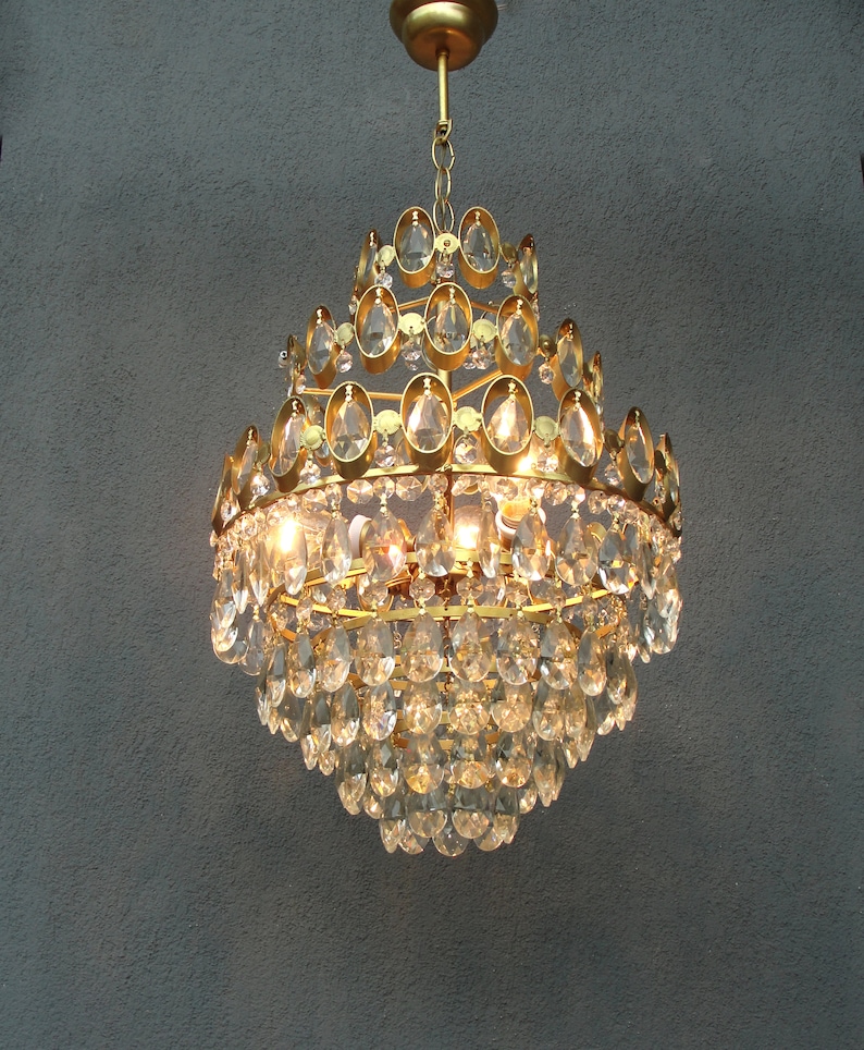 Vintage Crystal Chandelier 1950s Crystal Ceiling Light - Etsy