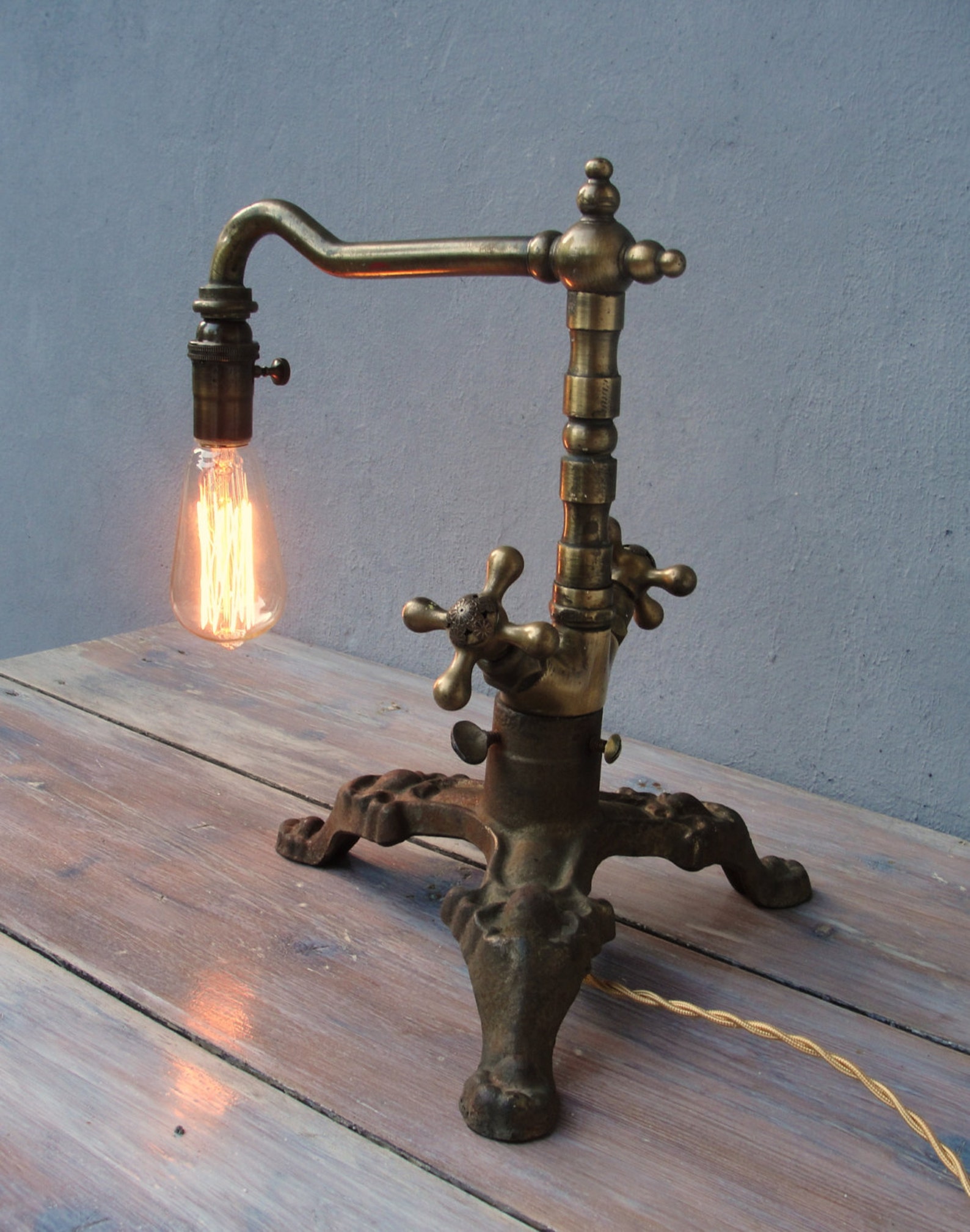 Steampunk Faucet Lamp, Industrial Table Lamp, Edison Lamp, Handmade