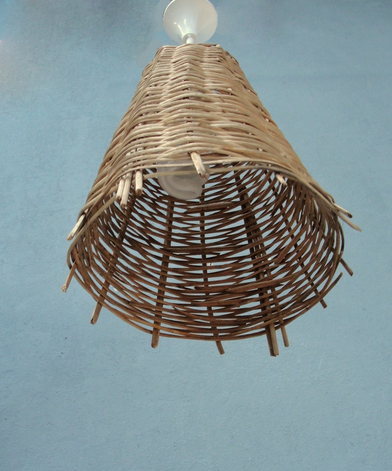 Basket Pendant Light, Beach Finds, Beach Cottage, Rustic Ceiling Bamboo Light, Basket Home Decor, Swag Hanging Light image 2