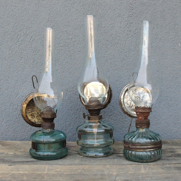 Glas Öllampe, Vintage Öllampe, Glas und Messing Gaslampe, Vintage Beleuchtung, Lampe 1940er - 1950er Jahre