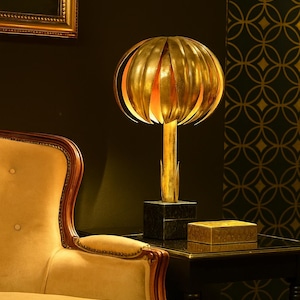 Maison Jansen Palm Tree Lamp, Rare French Leaf Table Lamp, Hollywood Regency 1970s, Granite Marble and Brass