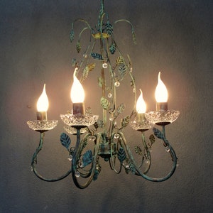 Verdegris Crystal Lamp, Cottage Chic design,  chandelier, Ceiling Light, Chandelier Lamp,  Chic Lamp 1980s