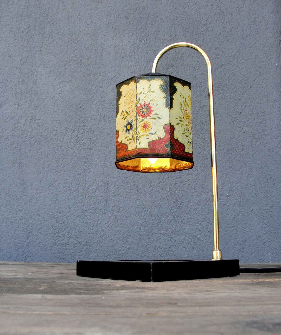Vintage Tin Lamp, Atmospheric Desk Lamp, Handmade Table Lamp, Bohemian