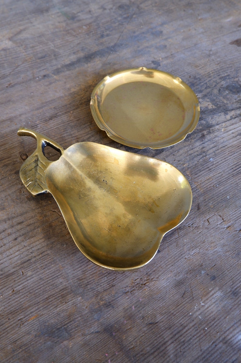 Vintage Brass Trinket Dishes, Pear, Little Plates, 1960s Vintage, Brass decor, Home Decor, Midcentury. image 4
