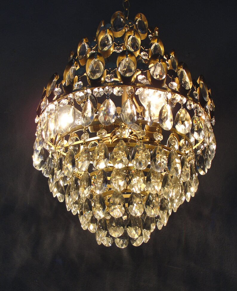 Vintage Crystal Chandelier 1950s Crystal Ceiling Light - Etsy