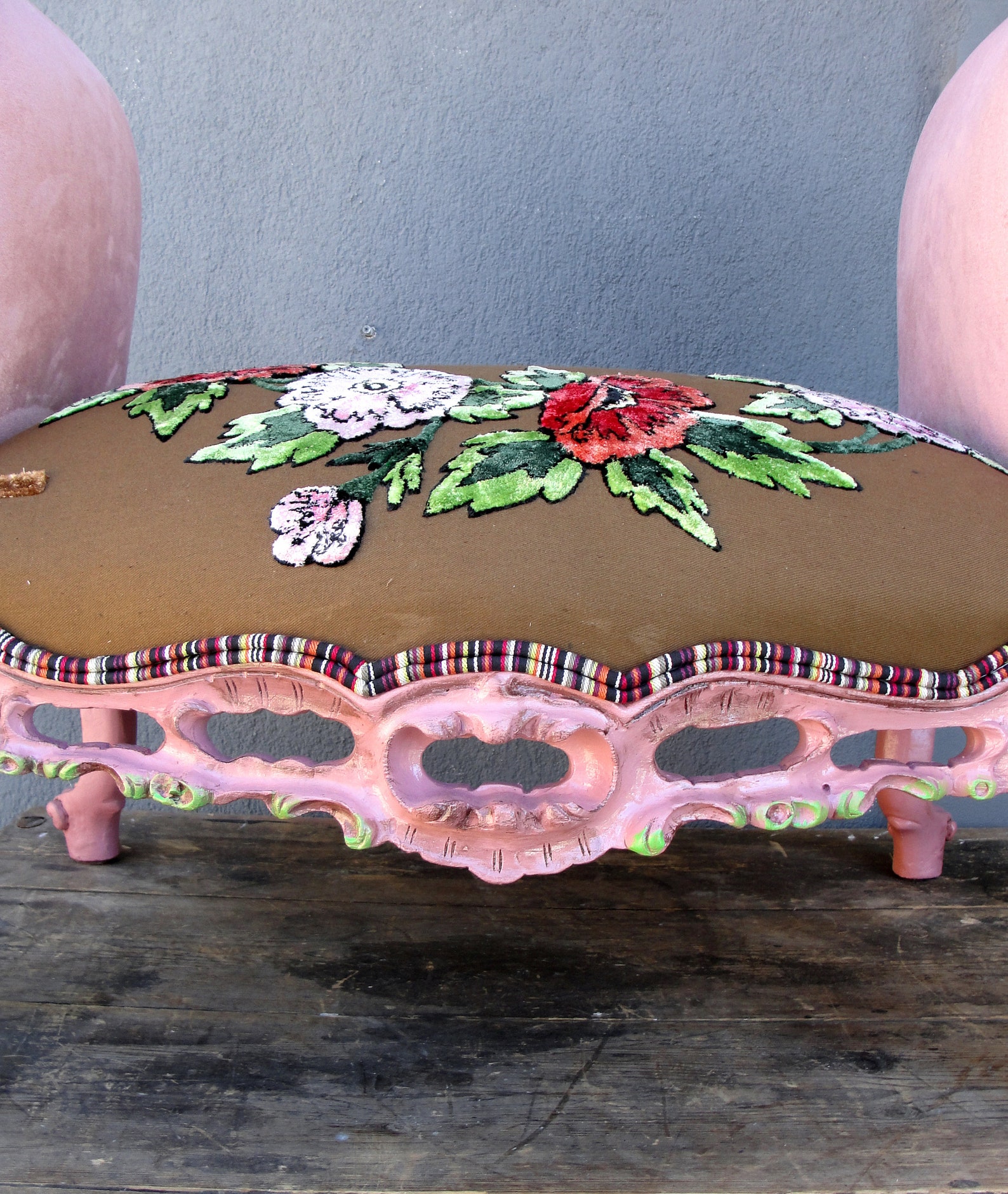 Floral Bench Bohemian Vanity Chair Embroidered Flower Power Etsy