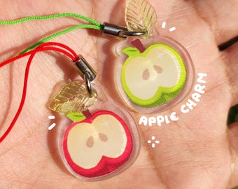 Green and Red Apple Phone charms with leaf pendant