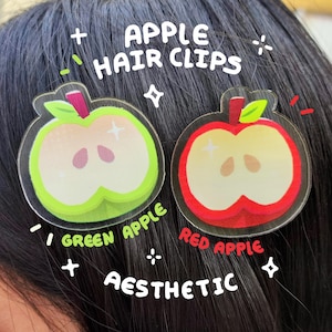 Äpfel Acryl-Haarspangen, rote und grüne Farben