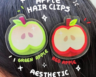 Apples Acrylic hair clips, Red and Green colors