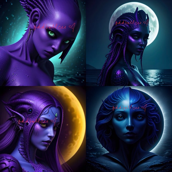 Celestial Sci Fi Fantasy Moon Goddess Digital Background Bundle, Backgrounds for Phone Tablet iPad, Background Bundle, Phone Lock Screen