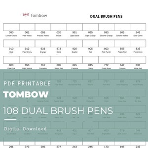 Tombow Dual Brush Pen 108 Colors Swatch Chart