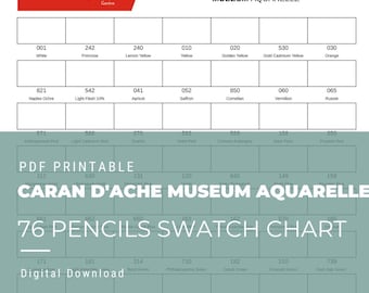 Caran d'Ache Museum Aquarelle 76 Pencils Swatch Chart