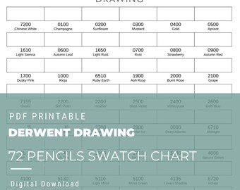 Derwent Drawing 72 Pencils Swatch Chart