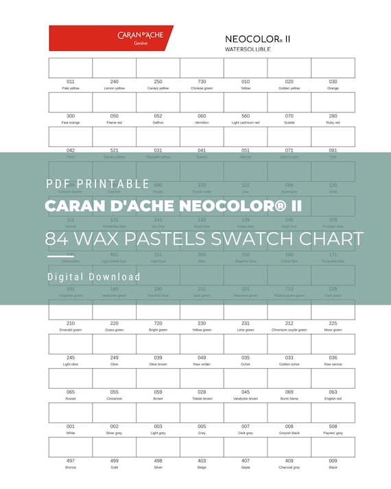 Caran D'ache NEOCOLOR® II 84 Wax Pastels Swatch Chart - Etsy