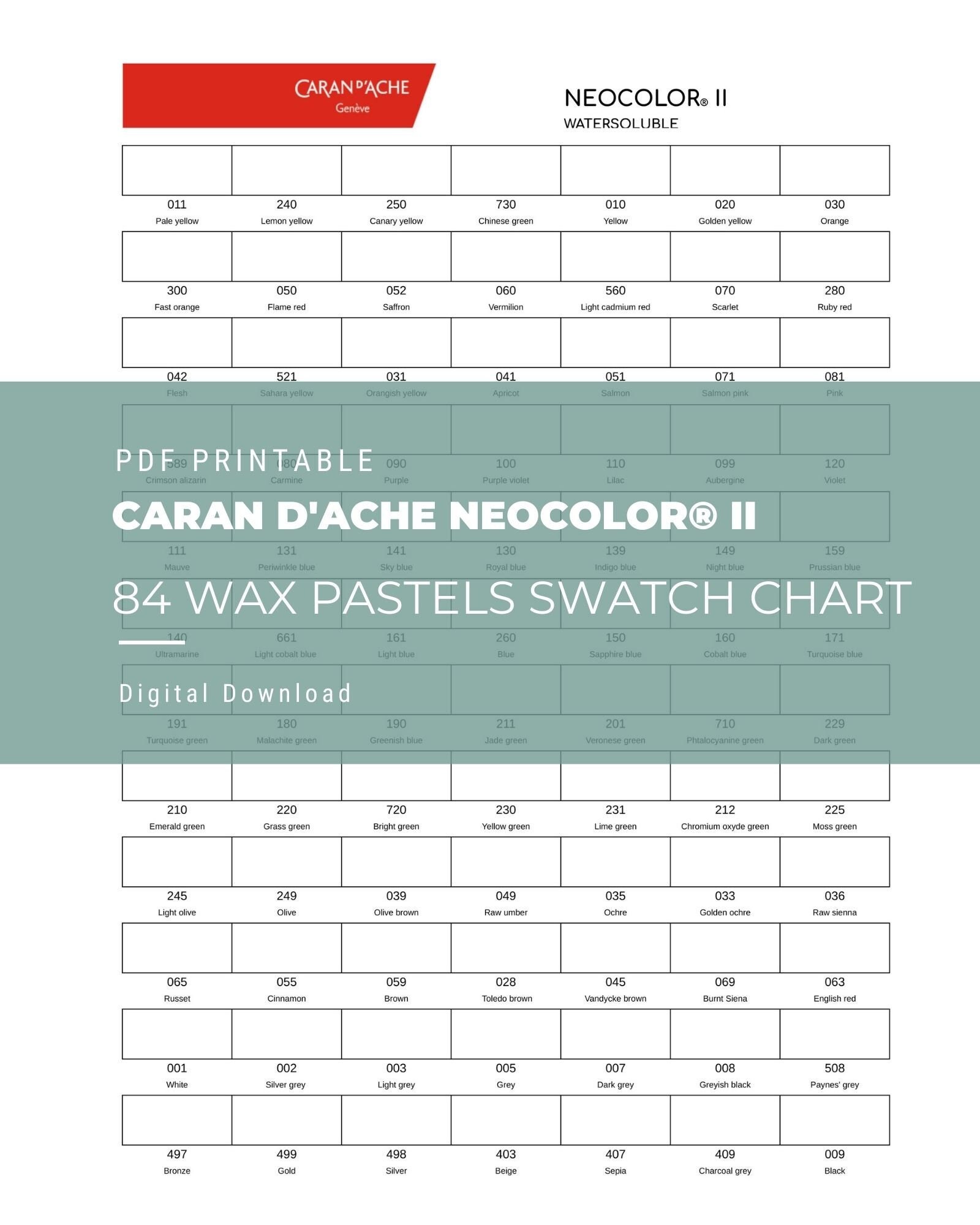 Caran D'ache NEOCOLOR® II 84 Wax Pastels Swatch Chart - Etsy Canada