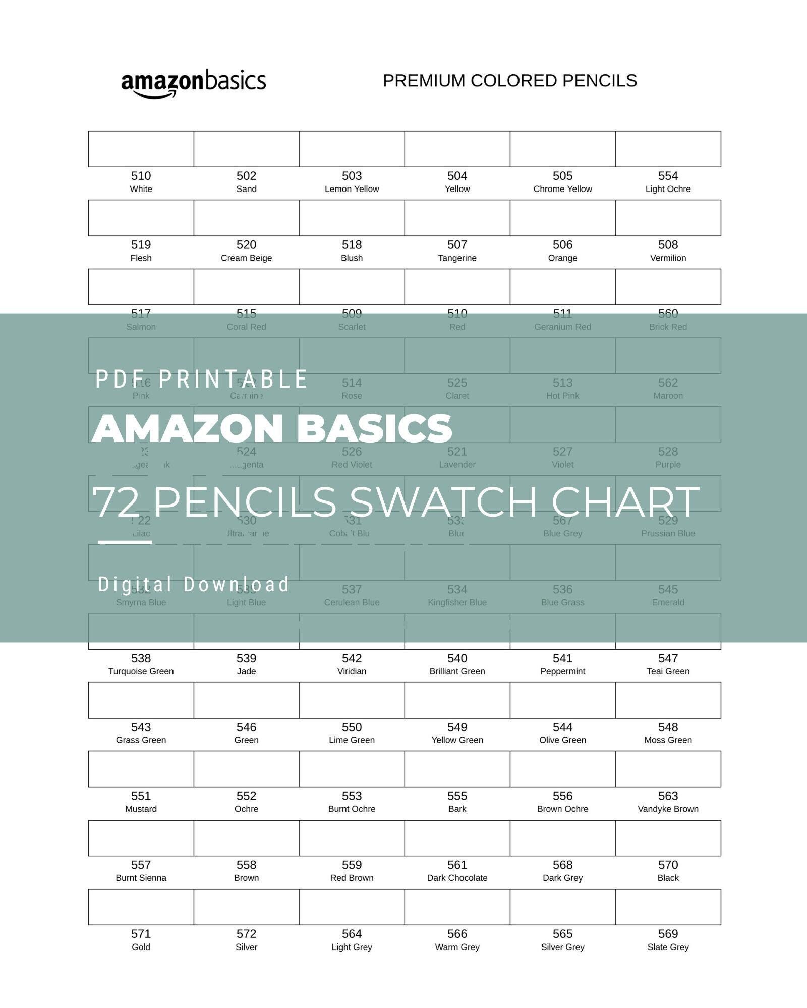 Amazon Basics 72 Pencils Swatch Chart - Etsy
