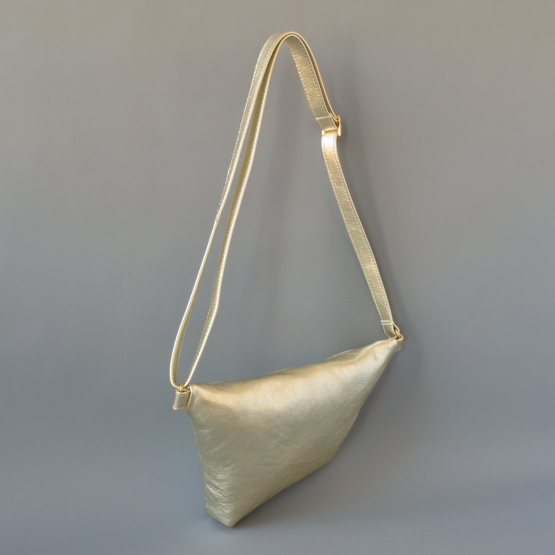 Gold Leather Cross Body Shoulder Bag Handmade. Etsy