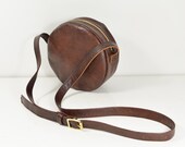 Cerise - Handmade Round Leather Shoulder Bag In Brown AW14