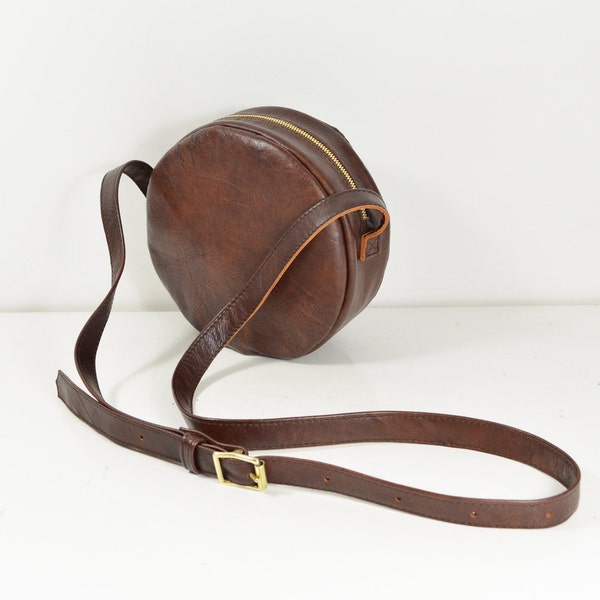Cerise - Handmade Round Leather Shoulder Bag In Brown AW14