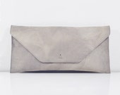 Eleta - Handmade Distressed Grey Leather Oversized Clutch Bag Purse AW14