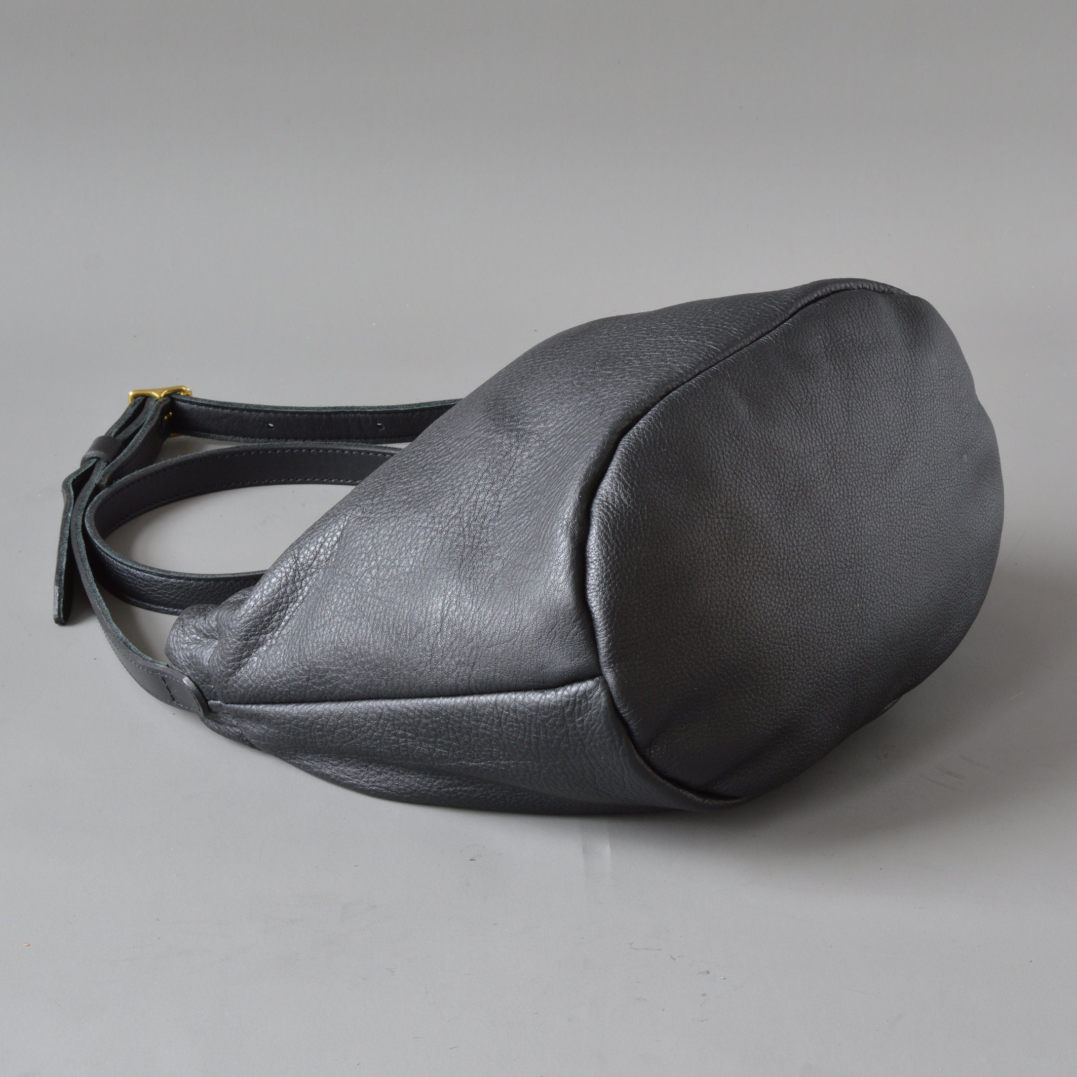 Black Leather Bucket Shoulder Bag Handmade. Etsy