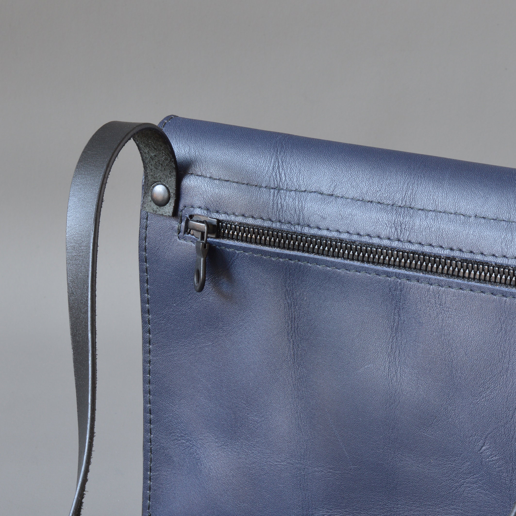 Handmade Blue Leather Shoulder Bag Purse Etsy